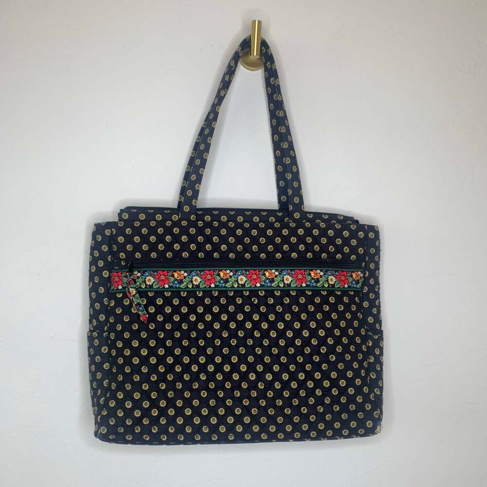 Vera Bradley Vibrant Black Purse Laptop Bag Vintage Rare Double Handle Zipper